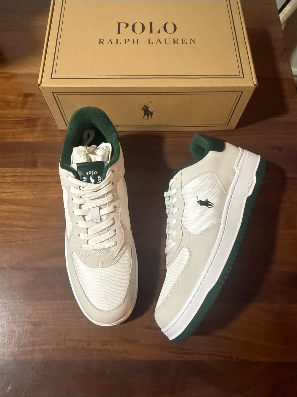 Polo Ralph Lauren Masters Court Nubuck-Paneled Sneaker White/Forest Tennis Sz 11